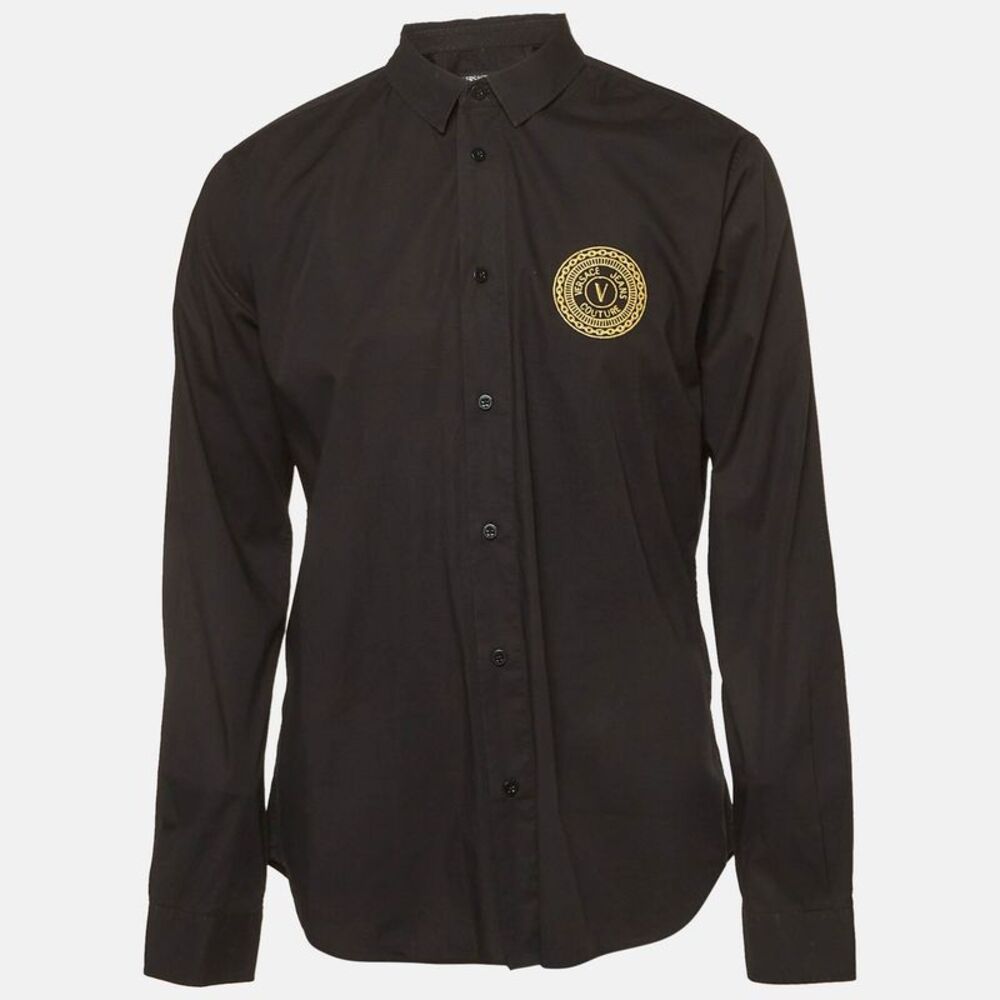 Versace Jeans Couture Black Cotton Logo Detail Shirt Xl